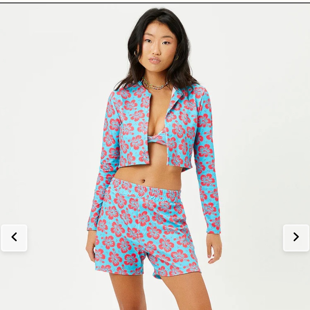 Frankie’s Bikinis Cheri Terry Cardigan Sweater Hawaiian Floral Print